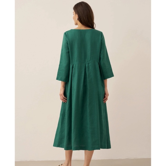 100% Linen Bateau Neck Pleated Maxi Dress, verdant green, brand new with tag on - Picture 6 of 8